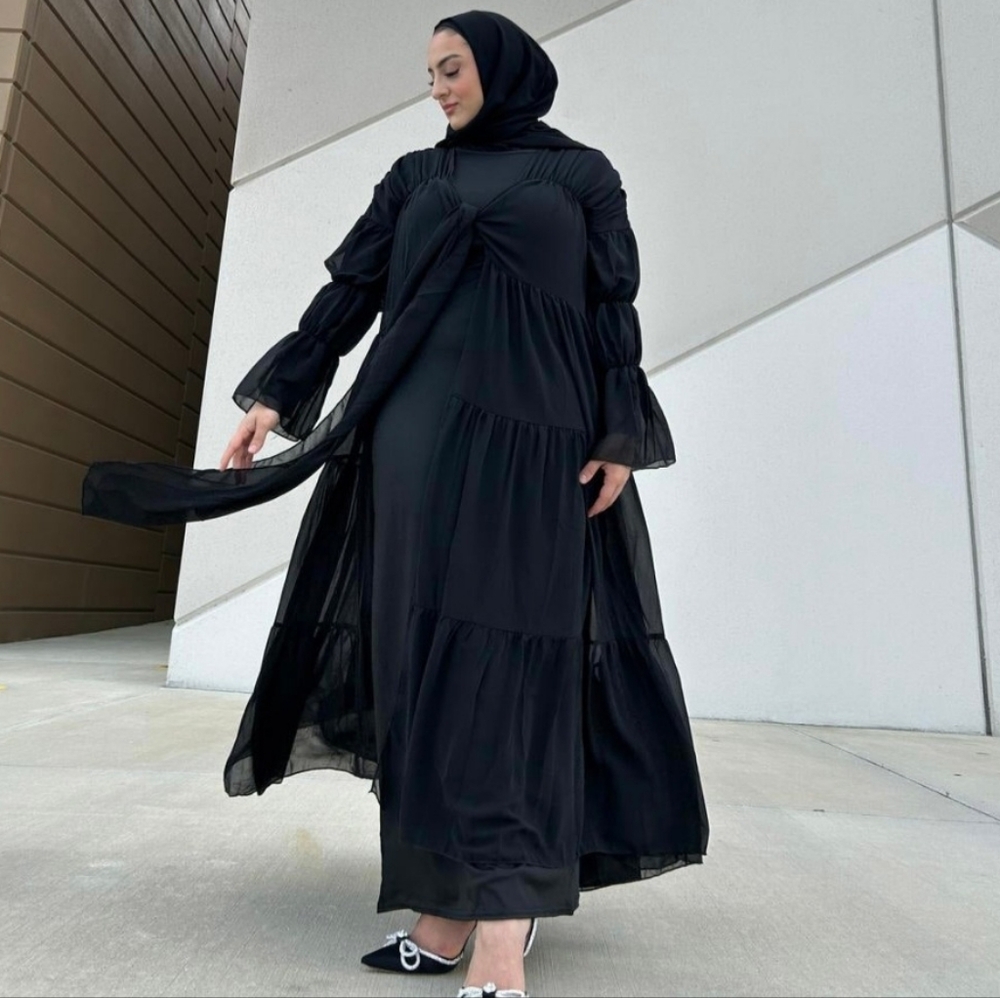 The OG Elegant Black Maxi Ruffled Abaya + Inner Dress X Beaux Exclusive - Picture 2 of 2